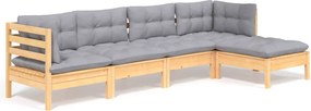 vidaXL Set mobilier grădină cu perne gri, 5 piese, lemn masiv de pin
