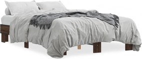 vidaXL Cadru de pat, stejar maro, 135x190 cm, lemn prelucrat și metal