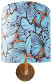 Lampă de perete vintage aurie cu nuanță de catifea fluture - Mat