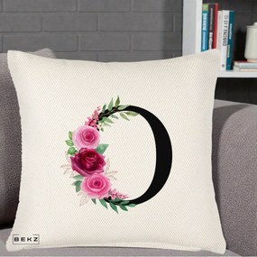 Cadou Personalizat - Perna Personalizata Monograma Florala Litera O, 40x40 cm, Crem Reliefat, Husa Detasabila, Perna Inclusa, BEKZ®