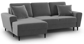 Colțar gri deschis extensibil, cu spațiu de depozitare cu tapițerie din catifea (cu colț pe partea stângă, cu șezlong) Kyoto – Cosmopolitan Design