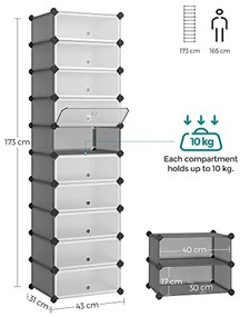 Set 10 cuburi din plastic pentru depozitare, Songmics, Gri, 43x31x173 cm