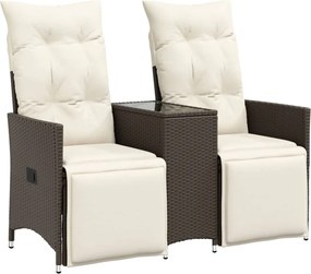 vidaXL Canapea de grădină rabatabilă 2 locuri cu masă maro poliratan