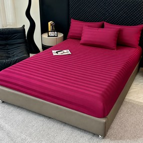 Lenjerie Premium Damasc, bumbac 100%, 6 piese, pat 2 persoane, vișiniu