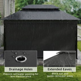 Outsunny Foișor de Grădină 4x3 m cu Perdele Laterale Rulante, Foișor Exterior cu 8 Orificii de Drenaj, Acoperiș Dublu și Structură Metalică, pentru Grădină, Balcon, Petreceri, Curte, Terasă, Gri Închis | Aosom Romania