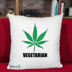 Perna Decorativa Vegetarian cu Frunza, 40x40 cm, Alb Pufos, Husa Detasabila, Perna Inclusa, BEKZ®