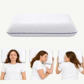 Perna ortopedica cervicala memory foam cu gel AERO-SAN, 60x44x11 cm, Alb