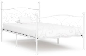Cadru de pat cu baza din sipci, alb, 100 x 200 cm, metal Alb, 100 x 200 cm