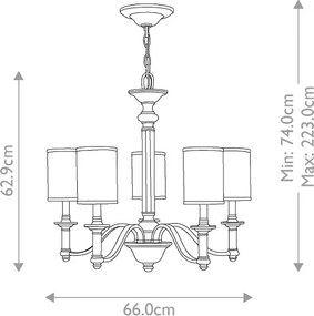 Hinkley HK-SUSSEX5 - Candelabru suspendat SUSSEX cu lanț, 5xE14/40W/230V, crom mat