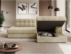 Colțar maro deschis extensibil cu tapițerie din catifea (cu colț pe partea dreaptă/cu șezlong) Blezalt – ELTAP