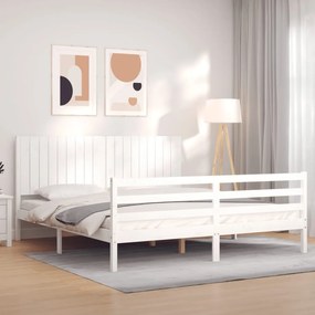 3194782 vidaXL Cadru de pat cu tăblie Super King Size, alb, lemn masiv