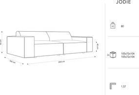 Canapea 3 locuri, Jodie, Micadoni Home, BL, 204x102x70 cm, catifea, bej deschis