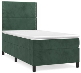 3142950 vidaXL Pat box spring cu saltea, verde închis, 100x200 cm, catifea