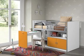 Pat Supraetajat cu Birou Extensibil și Spații de Depozitare, Portocaliu (Metal și PAL) – Bonny – Vipack