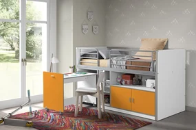 Pat Supraetajat cu Birou Extensibil și Spații de Depozitare, Portocaliu (Metal și PAL) – Bonny – Vipack