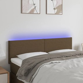 3121333 vidaXL Tăblie de pat cu LED, maro închis, 144x5x78/88 cm, textil