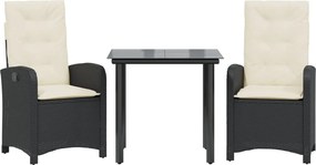 vidaXL Set mobilier de grădină cu perne, 3 piese, negru, poliratan