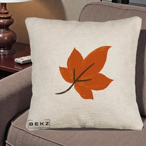 Perna Decorativa Frunza de Toamna Portocalie, 40x40 cm, Bej Canapea, Husa Detasabila, Perna Inclusa, BEKZ®