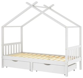 322150 vidaXL Cadru de pat copii, cu sertare, alb, 90x200 cm, lemn masiv pin