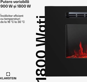 Klarstein Galeras, șemineu electric de perete și de încorporat, 1800 W, LED, 3 culori, temporizator