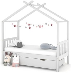 vidaXL Cadru pat de copii cu un sertar, alb, 80x160 cm, lemn masiv pin
