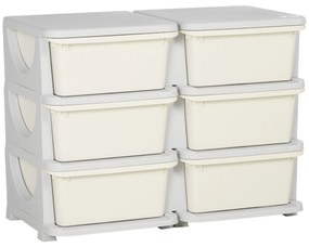HOMCOM Comodă cu 6 Sertare pentru Copii 3-6 Ani cu Margini Rotunjite, din PP Crem, 75x37x56.5 cm | Aosom Romania