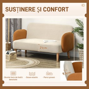 HOMCOM Canapea cu 2 Locuri în Stil Nordic din Material Textil cu Brațe și Picioare din Lemn, 138x73x74 cm, Alb Crem | Aosom Romania