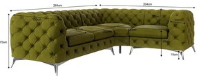 Colțar verde cu tapițerie din catifea (cu colț pe partea dreaptă/în formă de ”L”) Chelsea – Ropez
