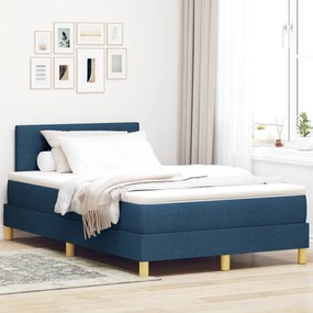 vidaXL Pat cu arcuri cu saltea &amp; LED albastră 120x200 cm din țesătură