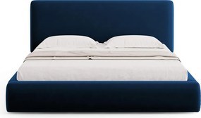 Pat tapitat cu tablie si lada depozitare, Colonel, Cosmopolitan Design, 160x200 cm, catifea, albastru royal