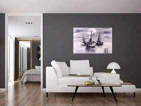 Tablou - Port marin, pictură în ulei (90x60 cm)