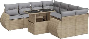 vidaXL Set canapele de grădină, 9 piese, cu perne, bej, poliratan