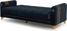 Canapea extensibila cu lada de depozitare 220x87x93 cm , detalii aurii –Camara