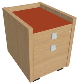 Comodă mobilă Verno 47 x 60 cm cu sticlă, 2 sertare, stejar deschis / portocaliu