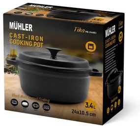 Cratita din fonta Muhler Tika MR-2448CI, 24x10,5 cm, 3,4 L, Inductie, Negru