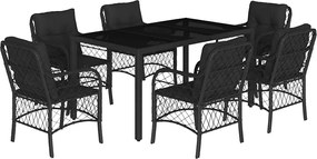 vidaXL Set mobilier de grădină cu perne, 7 piese, negru, poliratan