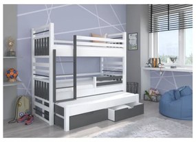 Pat Supraetajat 3 Persoane Cu Saltea HIPPO Gri/Alb 90x200cm