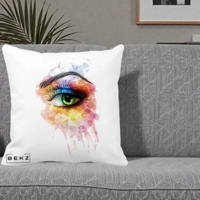 Perna Decorativa Ochi Verde Acuarela, 40x40 cm, Alba Mata, Husa Detasabila, Perna Inclusa, BEKZ®