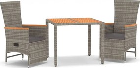 vidaXL Set mobilier de grădină cu perne, 3 piese, gri, poliratan