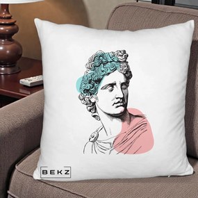 Perna Decorativa Bust Grec Vaporwave, 40x40 cm, Alb Pufos, Husa Detasabila, Perna Inclusa, BEKZ®