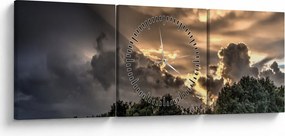 Tablou cu nori și pădure (cu ceas) (90x30 cm)
