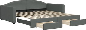 vidaXL Pat de zi cu extensie și sertare, gri închis, 100x200 cm textil