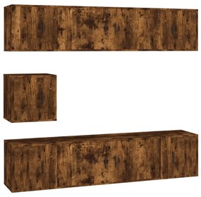 vidaXL Set comodă TV, 7 piese, stejar fumuriu, lemn compozit