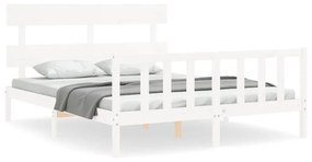 3193277 vidaXL Cadru de pat cu tăblie, alb, king size, lemn masiv