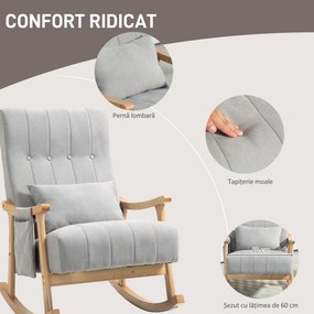 HOMCOM Fotoliu balansoar tapițat, din țesătură cu aspect de in, șezut adânc, picioare din lemn de cauciuc, gri | Aosom Romania
