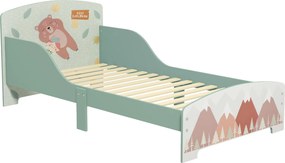 ZONEKIZ Pat pentru Copii 3-6 Ani cu Margini Înălțate și Design cu Animale, 77x143x60 cm, Verde | Aosom Romania