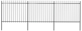Gard de gradina cu varf sulita, negru, 5,1 x 1,5 m, otel 1, 1.5 m, 5.1 m