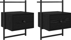 vidaXL Dulap de noapte cu sertar 2 pcs Stejar Negru 35 x 30 x 51 cm