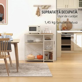 Raft de Bucatarie Cuptor cu Microunde, Dulap de Bucatarie cu 4 Rafturi cu Carlige si Cos Plasa, Lemn si Otel 90x40x84.5cm HOMCOM | Aosom RO
