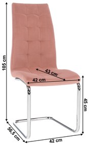 Scaun de masă, ţesătură de catifea roz / crom, SALOMA NEW